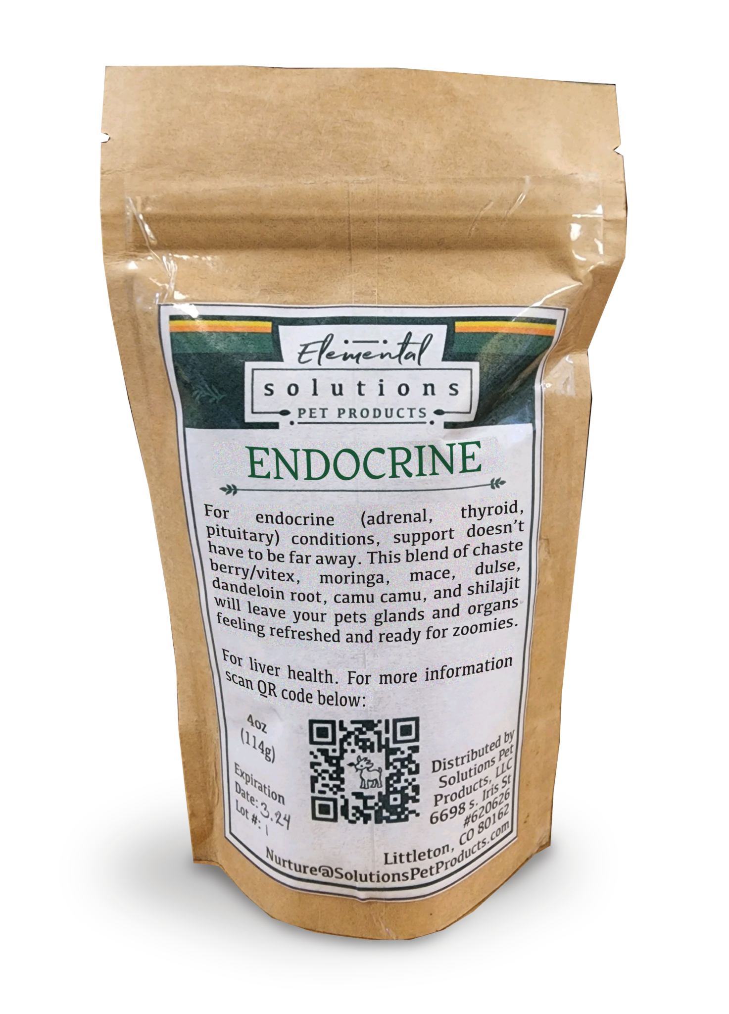 Endocrine is a blend designed to assist with endocrine imbalances, particularly Cushing's disease, and support for overactive adrenals, thyroid health, and mineral balance.