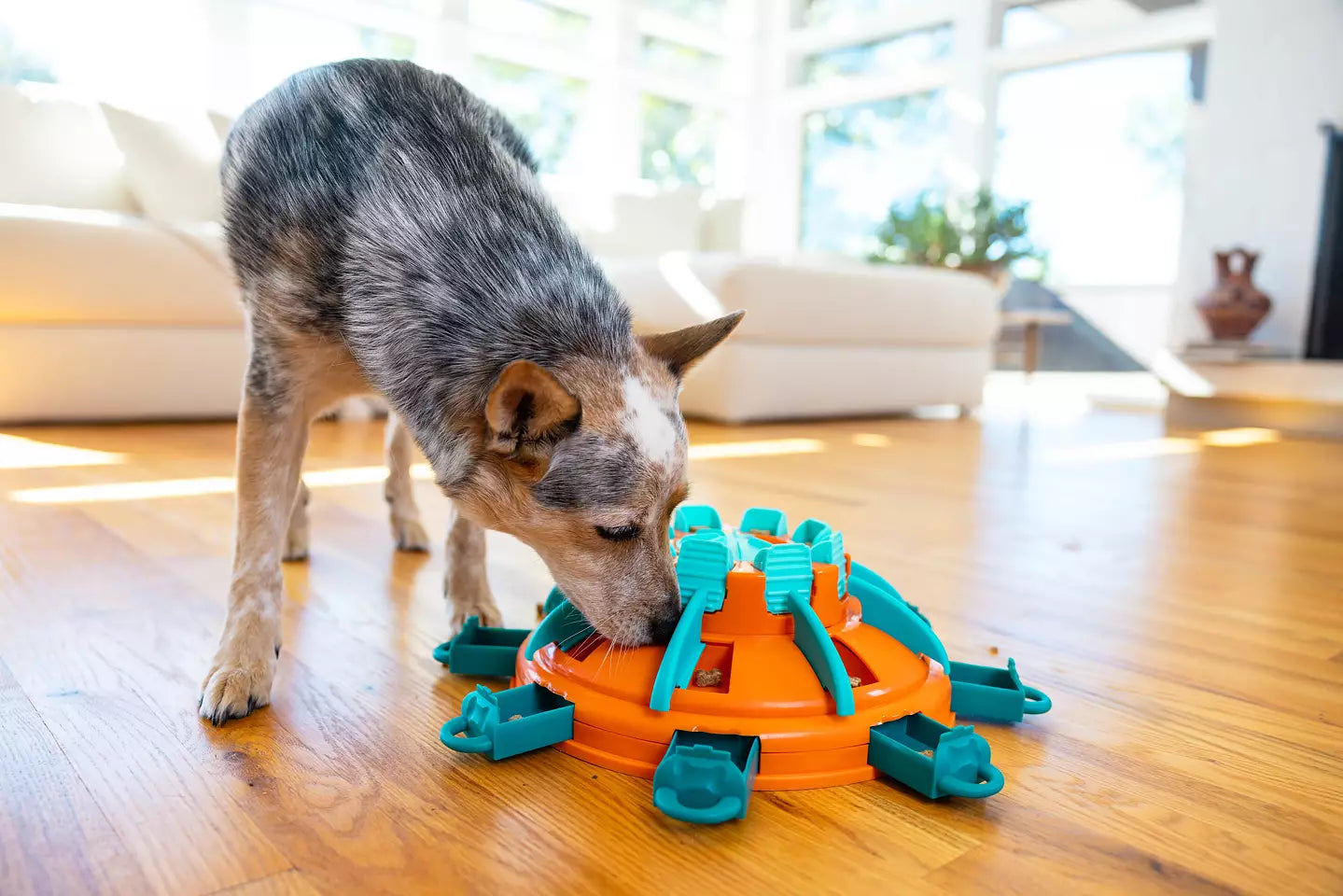 The Tower of Treats puzzle keeps dogs busy with mentally stimulating treat-seeking tasks that help reduce stress, boredom, and destructive behavior. Ideal for dogs who have mastered levels 1-3 of the Nina Ottosson puzzle line and crave an extra challenge! Best suited for medium to large breed dogs.