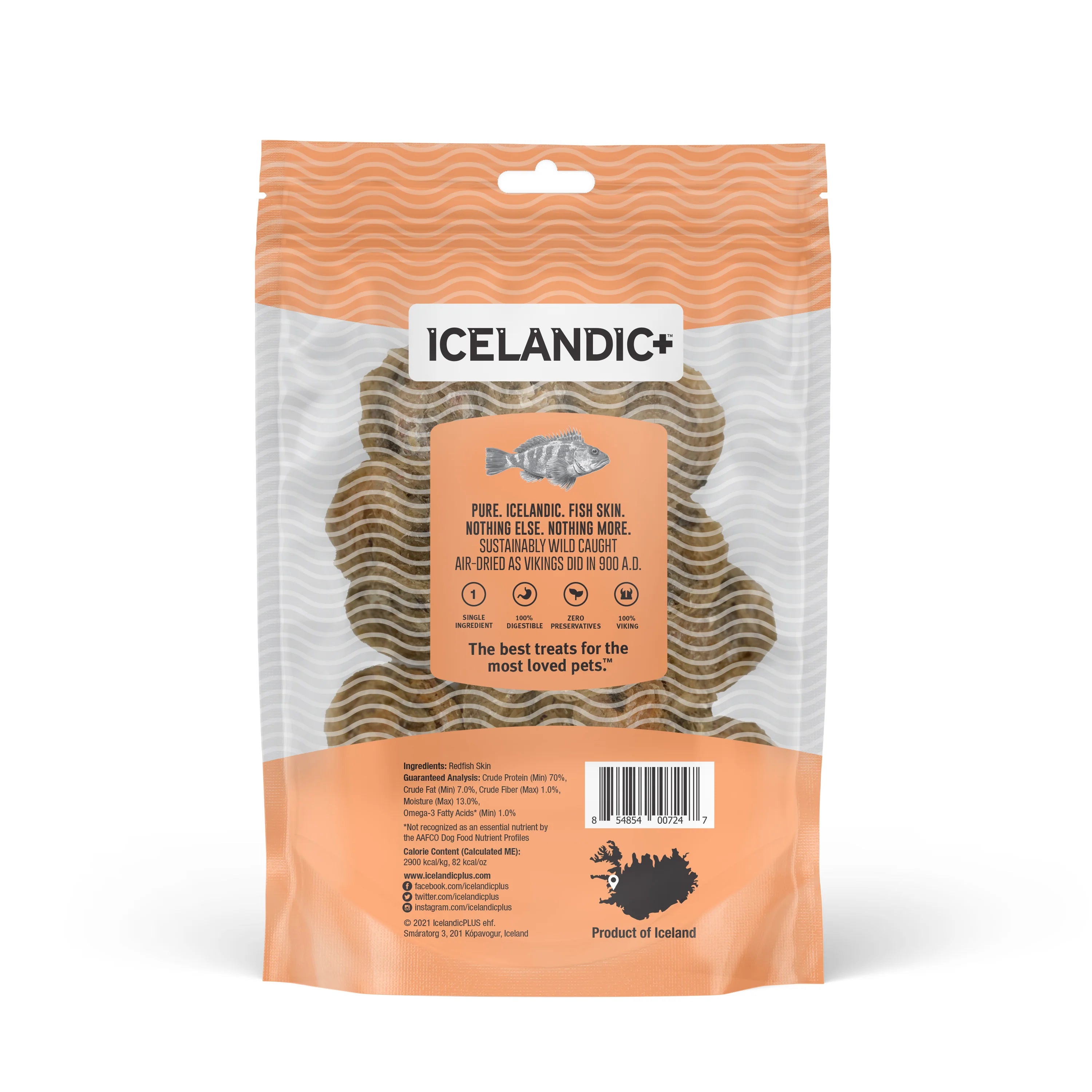 Icelandic+ Redfish Skin Rolls are sustainably wild-caught, 100% natural, and free of additives or preservatives.