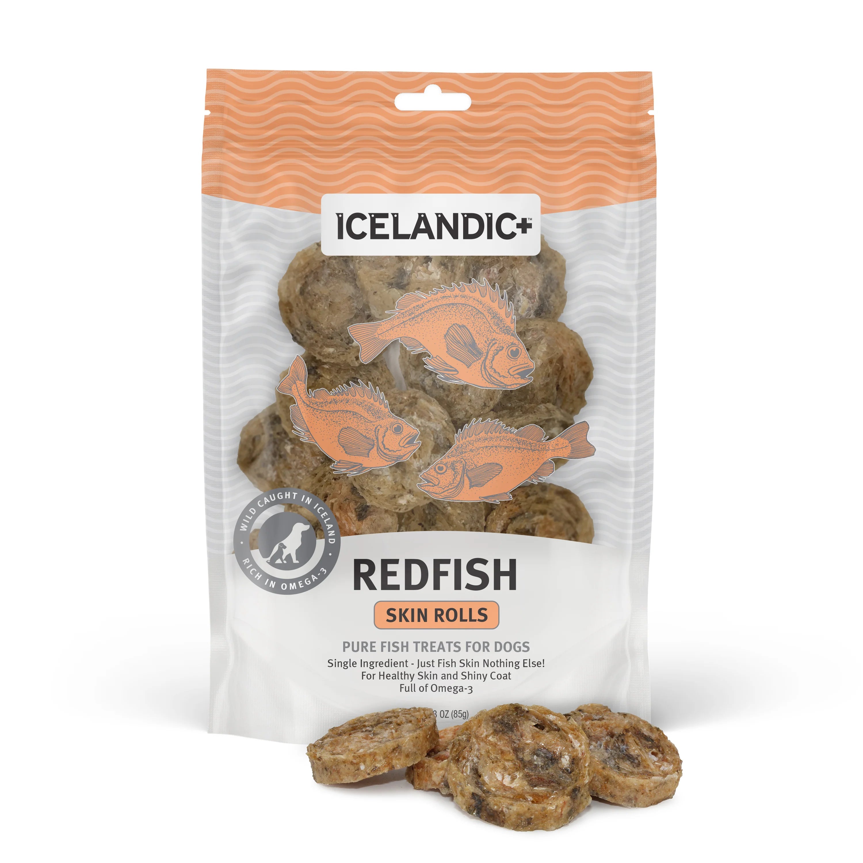 Icelandic+ Redfish Skin Rolls are sustainably wild-caught, 100% natural, and free of additives or preservatives.