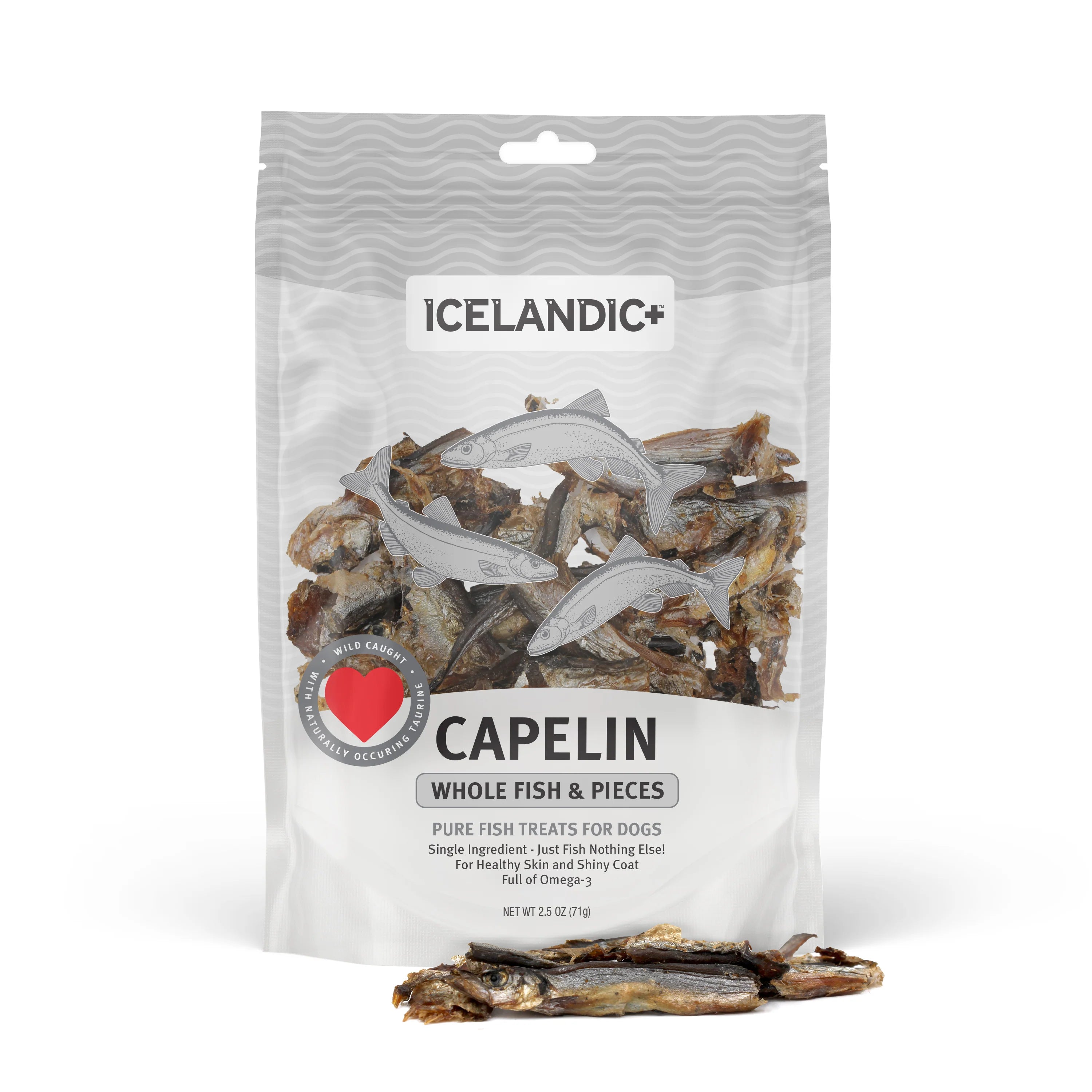 Icelandic+ Capelin Whole Fish treats are sustainably wild-caught, 100% natural, and free of additives or preservatives.