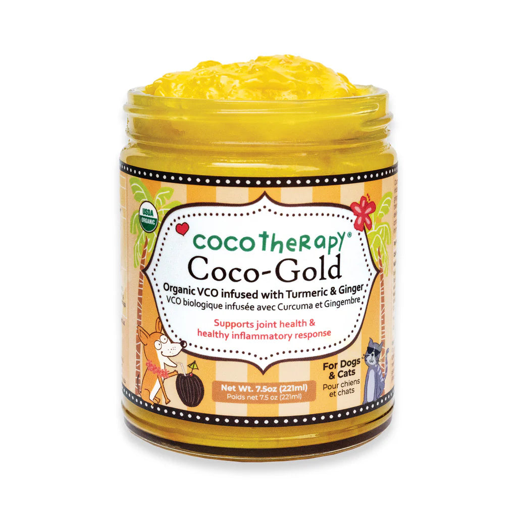 Coco-Gold™ is a unique golden paste formulated for animals that is USDA organic and human-grade. Recommended for dogs and cats with allergies, arthritis, cancer, cognitive disorders, GI issues, hip and joint mobility problems and pain, inflammation, and senior pets.