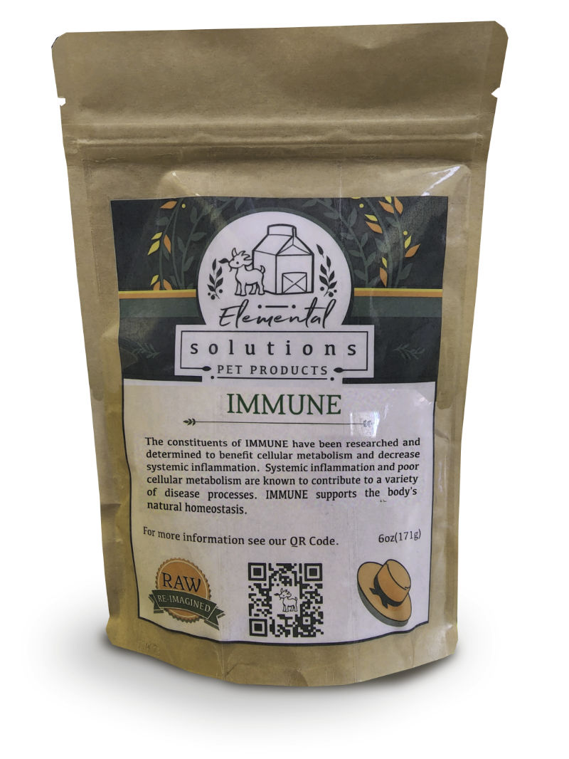 Immune dog supplement in packaging.