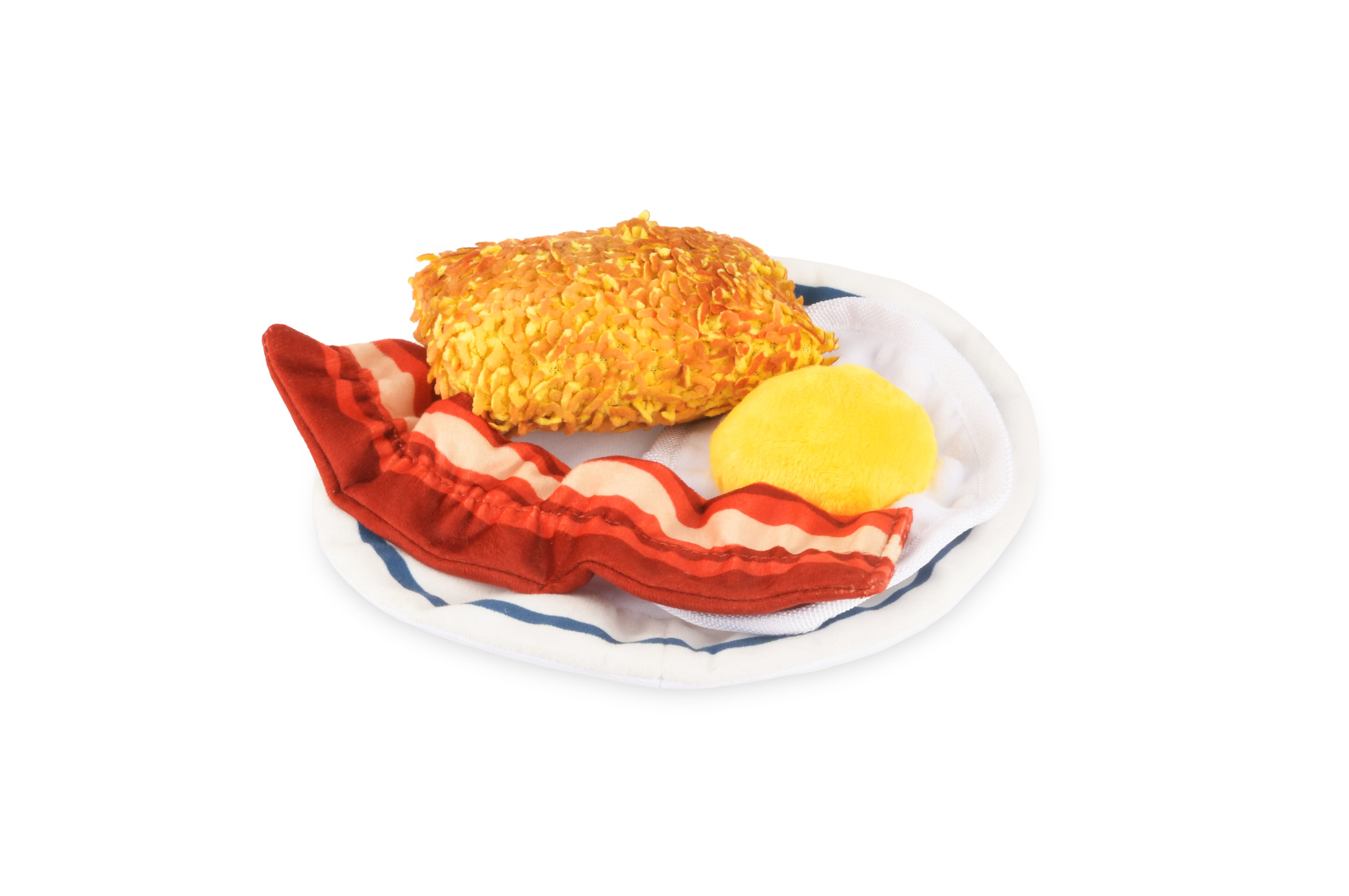 P.L.A.Y. plush dog toys are certified non-toxic, made with durable double-layered fabrics that feature reinforced stitching for extra durability, and are filled with PlanetFill® filler made from 100% post-consumer certified-safe recycled plastic bottles.