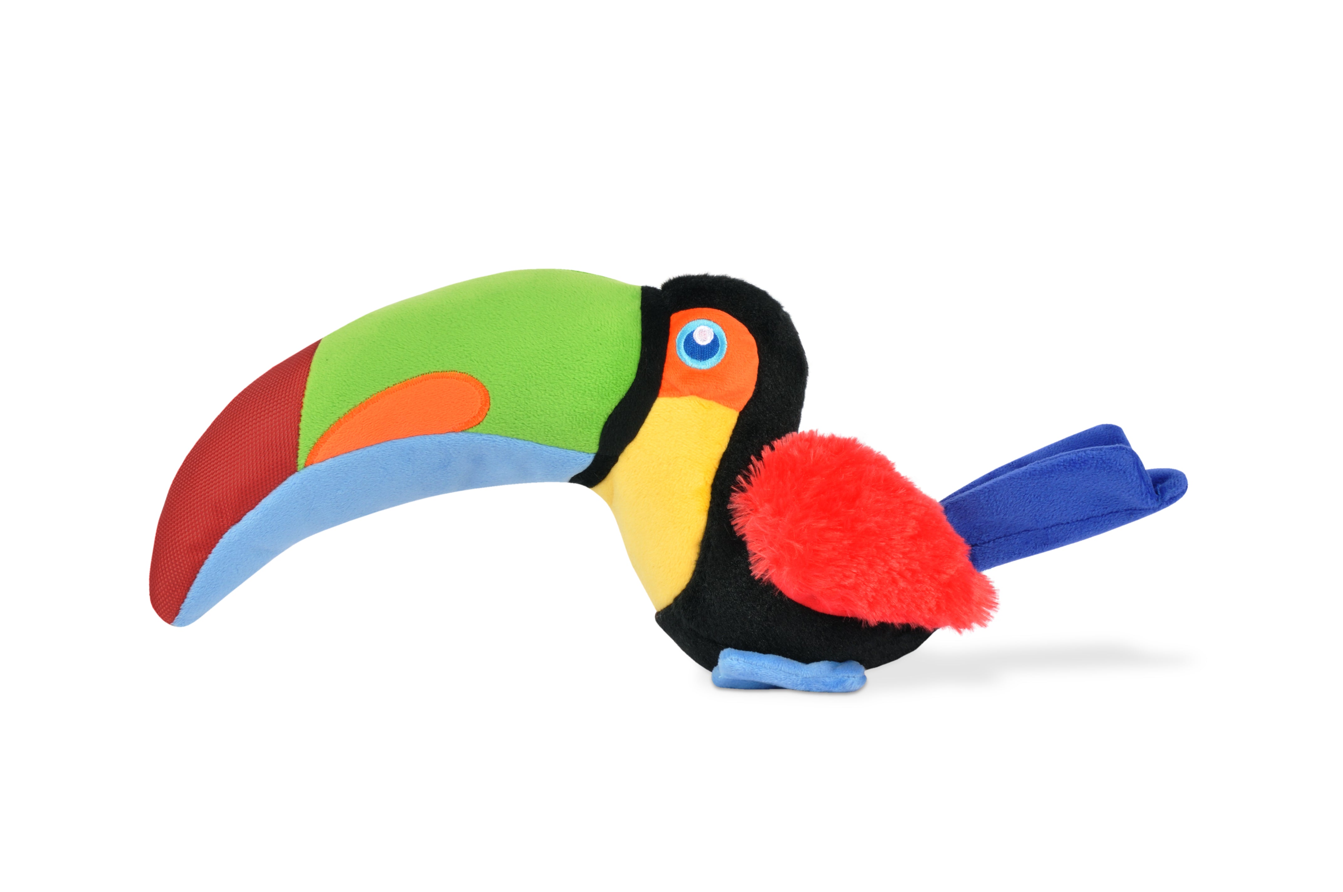 P.L.A.Y. plush dog toys are certified non-toxic, made with durable double-layered fabrics that feature reinforced stitching for extra durability, and are filled with PlanetFill® filler made from 100% post-consumer certified-safe recycled plastic bottles.