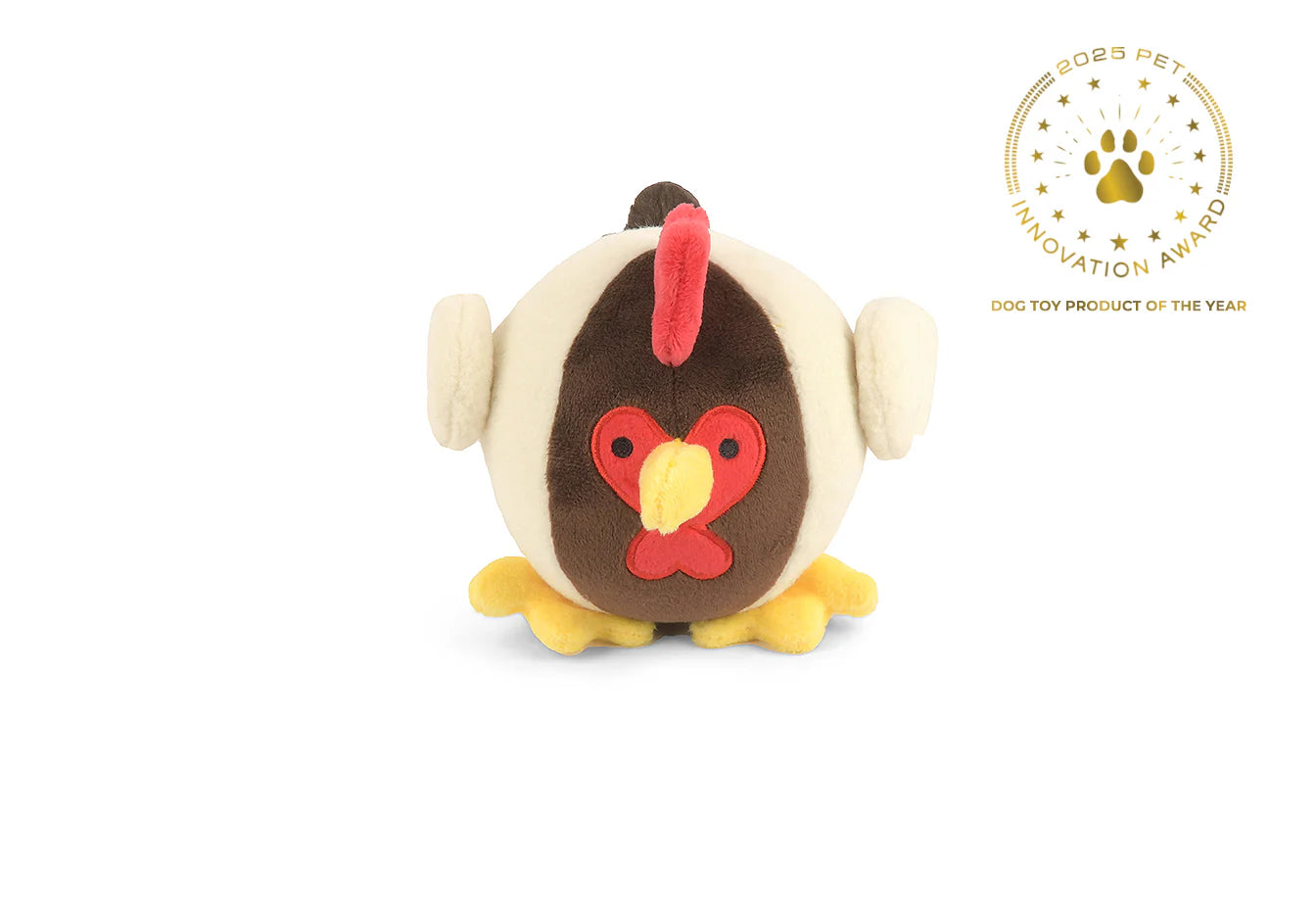 Barnyard Buddies plush rooster dog toy. 2025 Dog Toy Product of the Year.