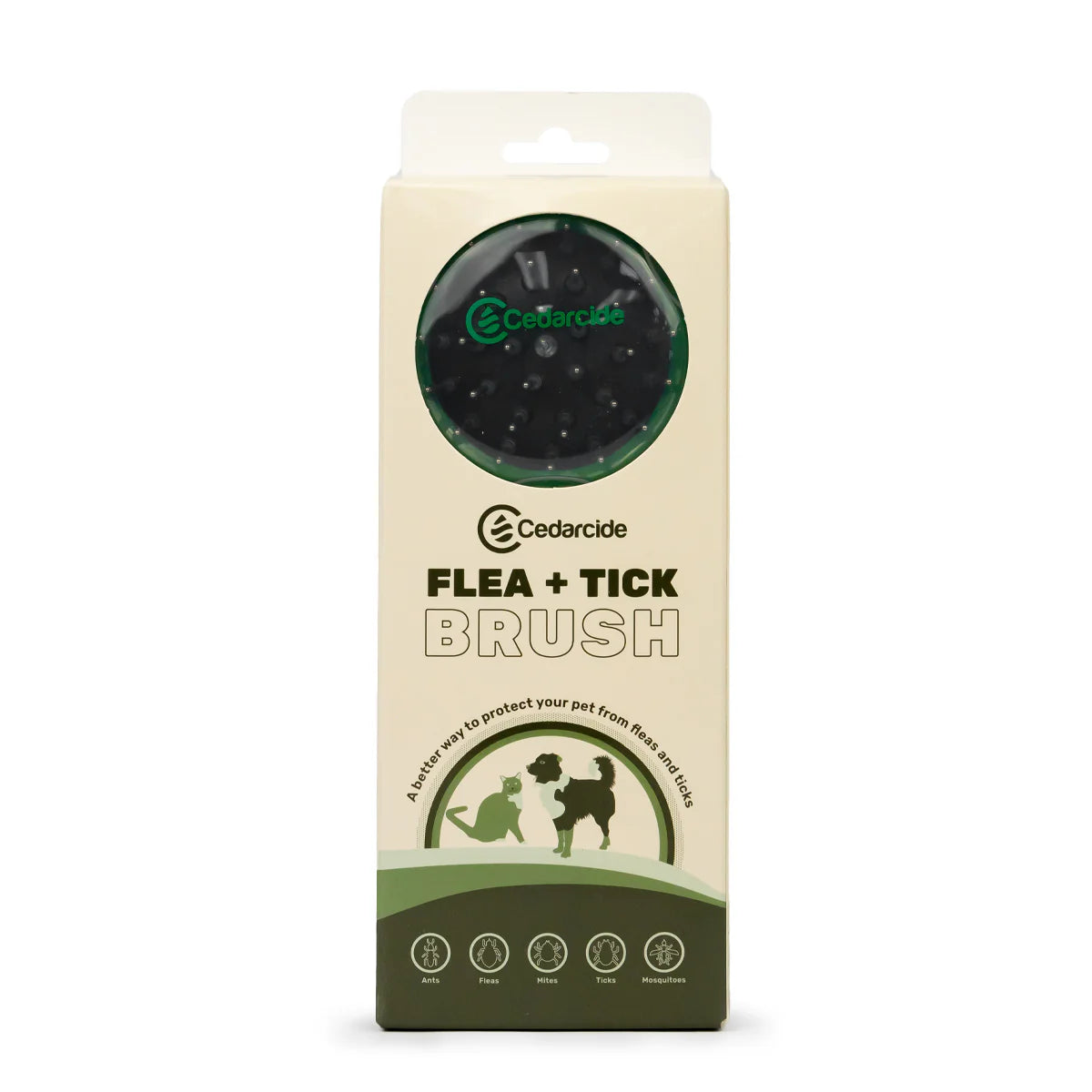 The Cedarcide Flea & Tick Brush is designed to evenly dispense Cedarcide Original and Tickshield on to your pets to protect them against fleas and ticks.