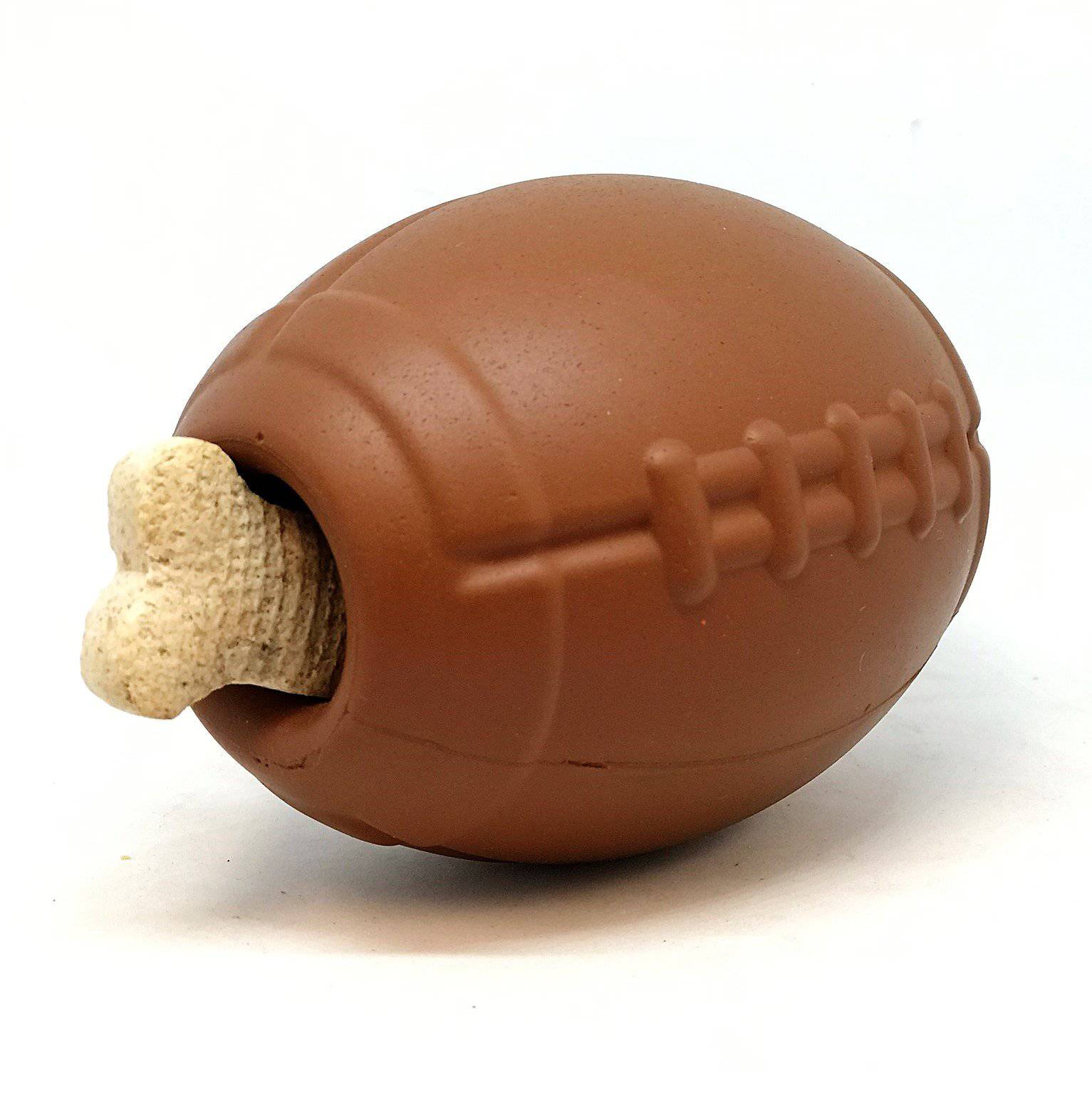 The "Mutts Kick Butt" football chew toy and treat dispenser will go long, score a touchdown, and have your dog dancing in the end zone. Toy is designed for fetching, chewing, and enrichment. Withstands the abuse of most power chewers.