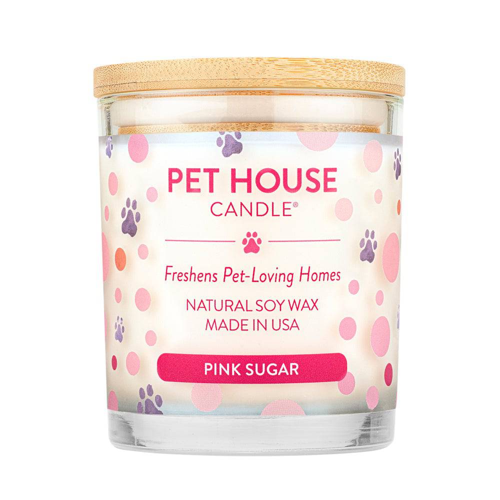 Pet House candles are hand-poured, and made from 100% natural, dye-free soy wax. Comes in a 9 oz. glass jar. Fragrance profile is a sweet scent of mixing sugar, vanilla, and amber with a swirl of jasmine and lemon to create the aroma of cotton candy.