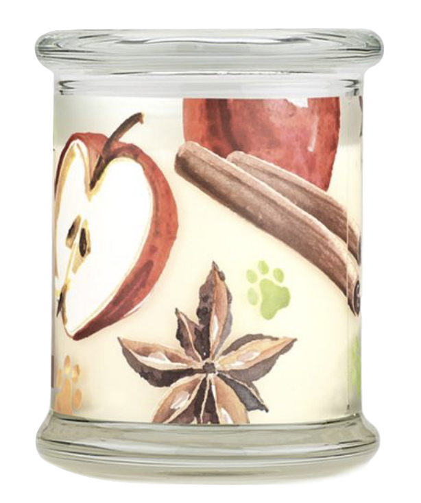 Pet House candles are hand-poured, and made from 100% natural, dye-free soy wax. Comes in an 8.5 oz. glass jar. Fragrance profile is a refreshing and spicy blend of fresh apple juice mixed with cinnamon and cloves.