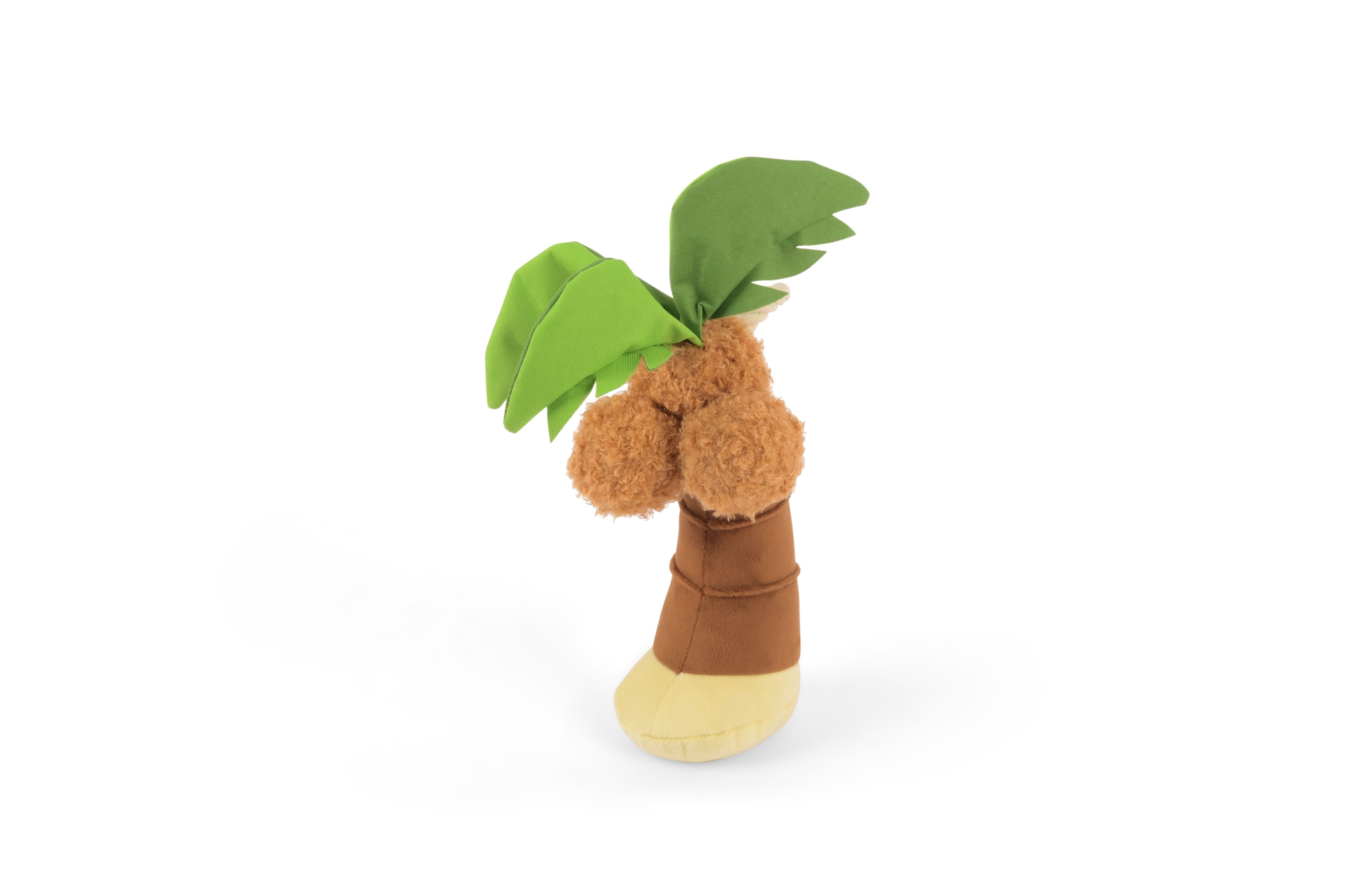 Side view of a palm tree push squeaky dog toy.