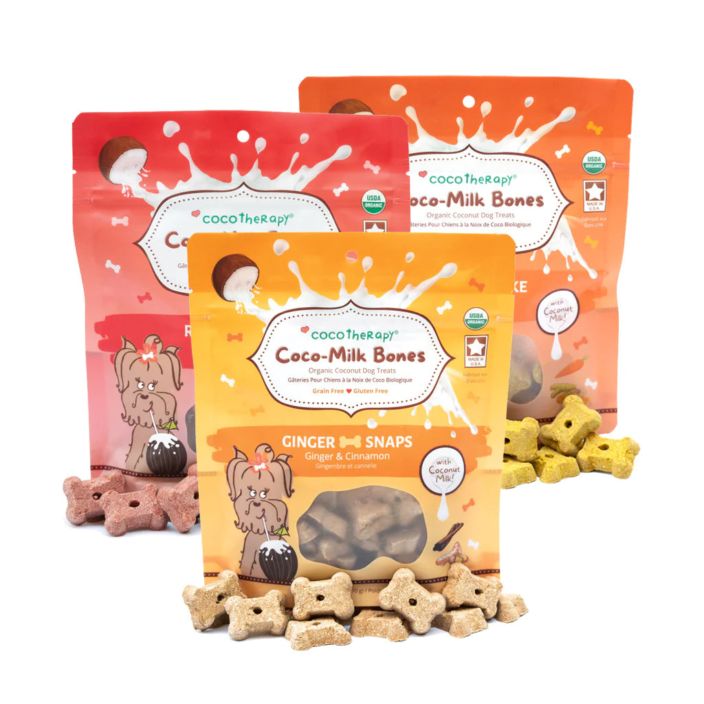 Coco-Milk Bones are crunchy and delicious treats that support optimal immune and digestive health in your dog. Treats are made with creamy organic coconut milk which is rich in medium chain triglycerides and is a healthy source of beneficial fatty acids.
