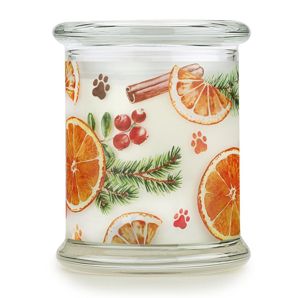 Pet House candles are hand-poured, and made from 100% natural, dye-free soy wax. Comes in an 8.5 oz. glass jar. Fragrance profile is a delightful blend of orange rind and lemon zest, with a hint of clove, nutmeg, cinnamon, and cedarwood. A warm and inviting scent that is perfect for the holiday season.