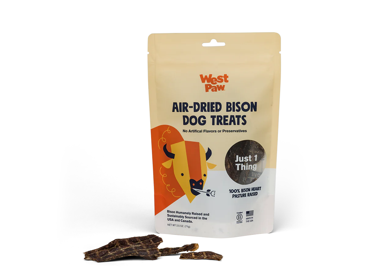 Single ingredient air-dried treats from West Paw are bursting with healthy, anti-inflammatory omega-3 fatty acids, strengthening collagen for joint health, and heart-healthy natural taurine and CoQ10. Sustainably sourced and pasture-raised bison from the US and Canada.