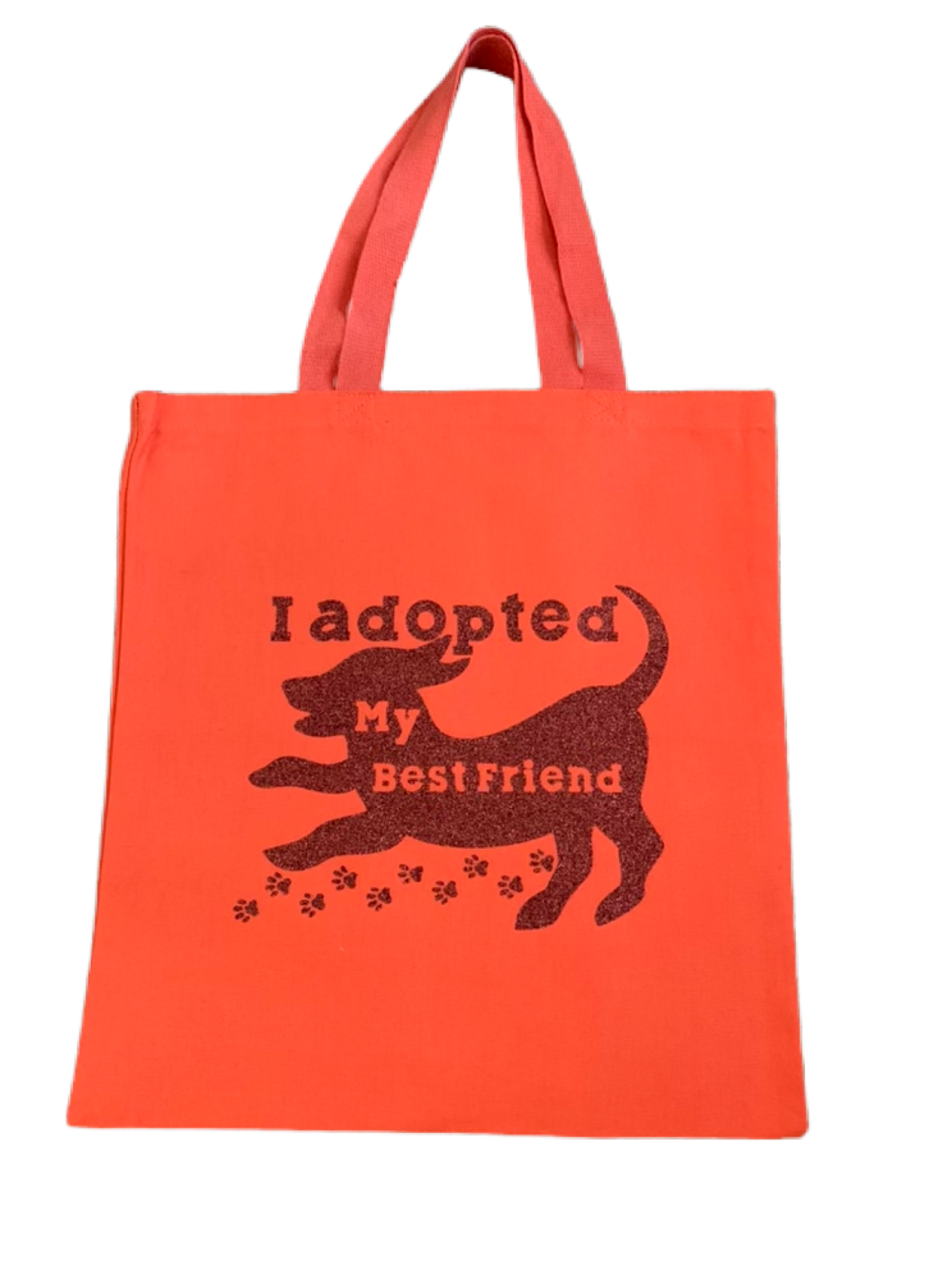 High-quality, brightly colored canvas tote bags with cute dog designs made with sparkly vinyl.