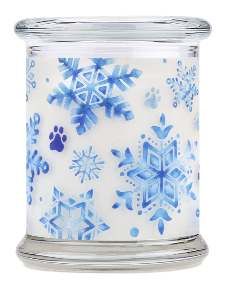 Pet House candles are hand-poured, and made from 100% natural, dye-free soy wax. Comes in an 8.5 oz. glass jar. Fragrance profile is a light winter blend of eucalyptus and spearmint, with notes of fir needles and sandalwood.