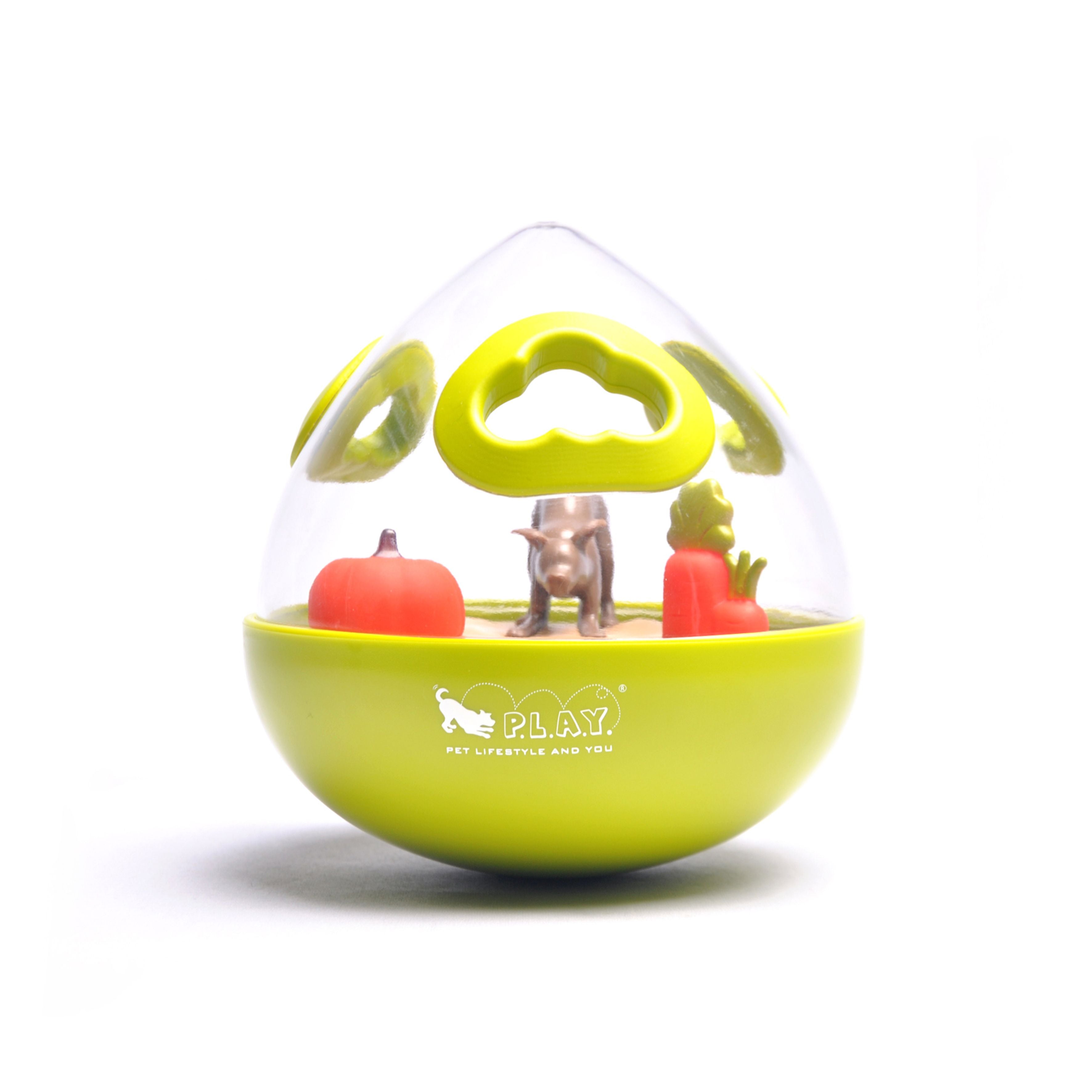 The Wobble Ball is a uniquely shaped interactive puzzle toy that combines play time with mental stimulation to create the ultimate enrichment experience. Simply fill the toy with your dog's favorite treats and watch as they paw, nose, nudge, and roll their way to a tasty reward! Can also be used as a slow-feeder.