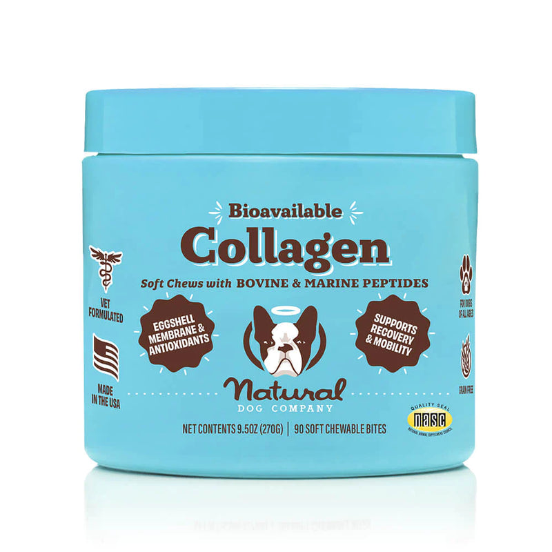 Ensure your dog stays active and flexible with Collagen chews packed with natural ingredients designed to support their overall health and vitality. These daily chews offer a range of benefits, from strengthening tendons and supporting muscle recovery to reducing joint stiffness and discomfort after exercise.