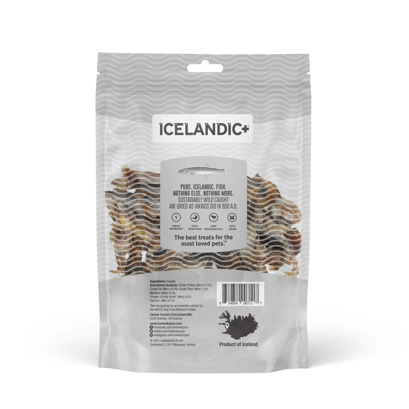 Icelandic+ Capelin Whole Fish treats are sustainably wild-caught, 100% natural, and free of additives or preservatives.