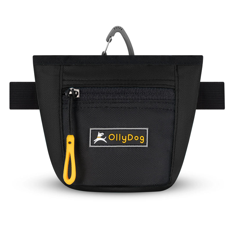The Olly Dog Goodie Treat Bag can be worn around the waist, or clipped to a belt or pants pocket. The bag is water-resistant, and the magnetic closure allows quick and easy access to treats and to close the bag with ease. The front zipper pocket is the perfect size to hold car keys or a roll of waste bags!