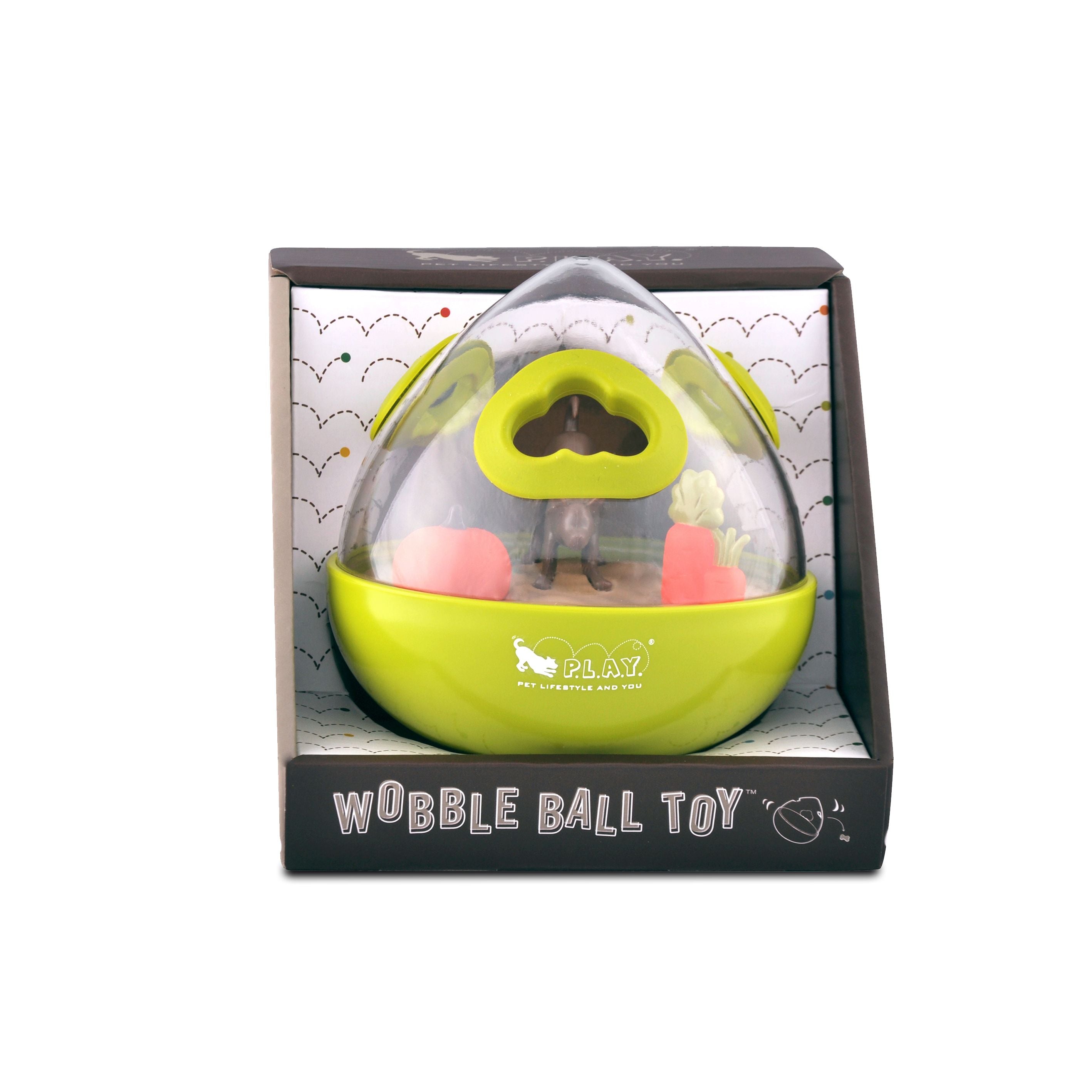 The Wobble Ball is a uniquely shaped interactive puzzle toy that combines play time with mental stimulation to create the ultimate enrichment experience. Simply fill the toy with your dog's favorite treats and watch as they paw, nose, nudge, and roll their way to a tasty reward! Can also be used as a slow-feeder.