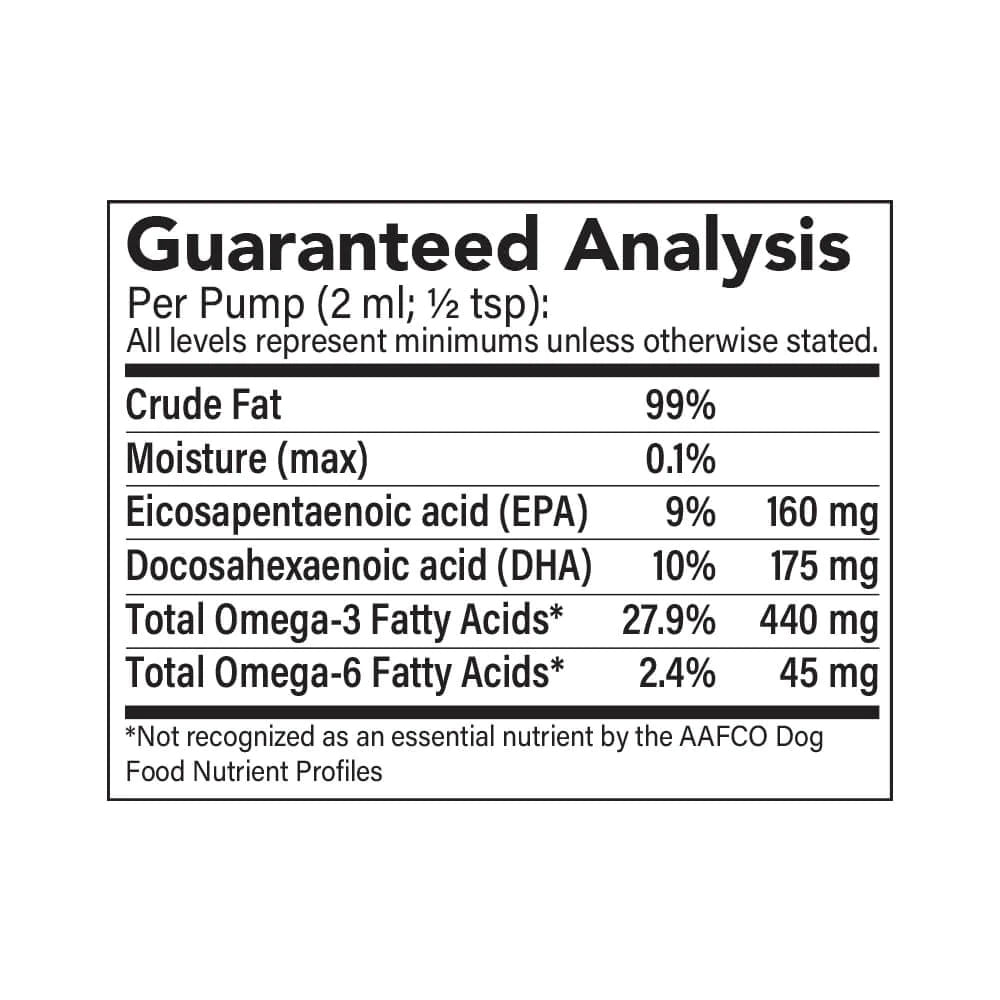 Salmon oil is one of the best supplements to add to your dog's diet as it supports immune, cognitive, joint, and heart health. Sustainably made from wild-caught salmon and free from fillers, additives, and preservatives. Product is shelf stable.