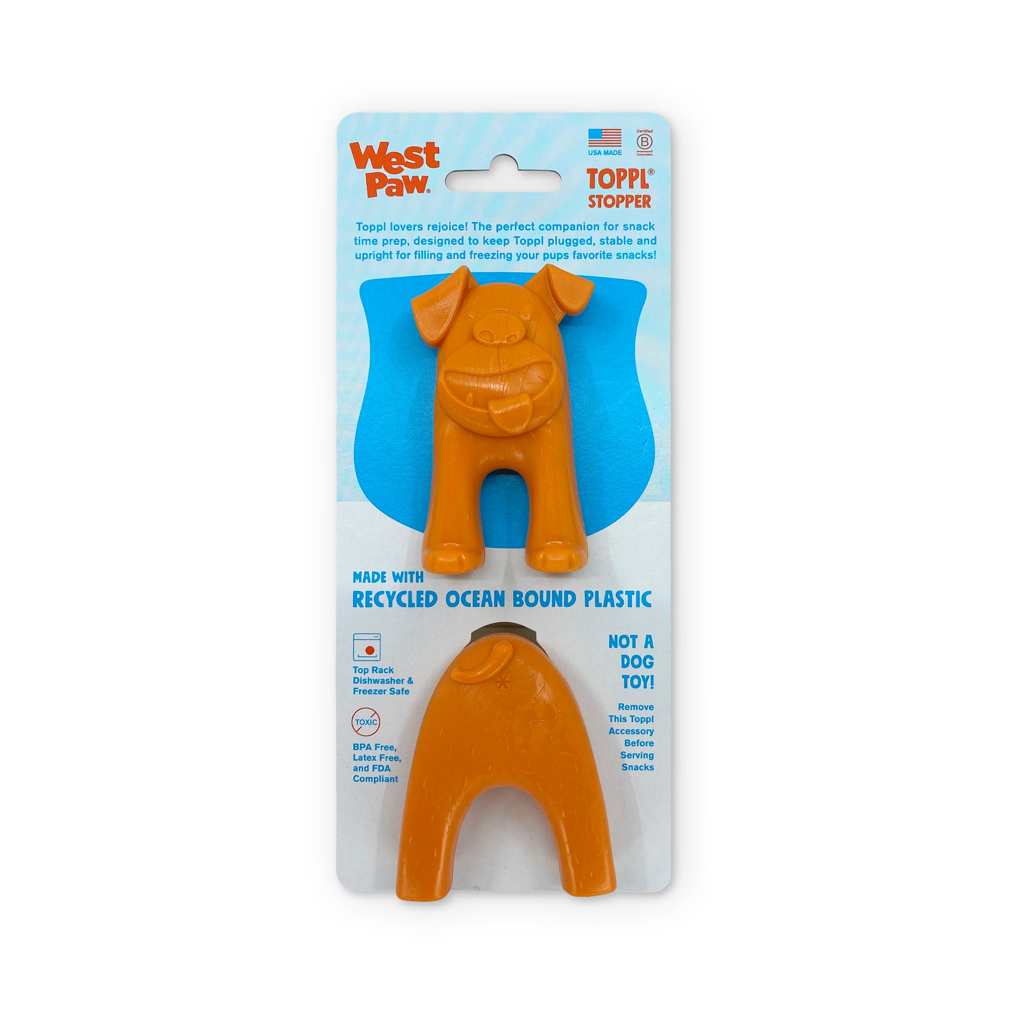 Toppl Stopper is an accessory for Toppl (NOT A TOY) that is designed to keep it plugged, stable, and upright for filling and freezing your dog's favorite snacks. Fits all Toppl sizes to make meal and treat creations easier and cleaner. Remove before use.