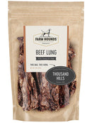 Farm Hounds dehydrated beef lung treats are made in the USA and sourced from 100% pasture-raised, grass-fed cattle. Treats are free of salt, sugars, fillers, chemicals, and preservatives.