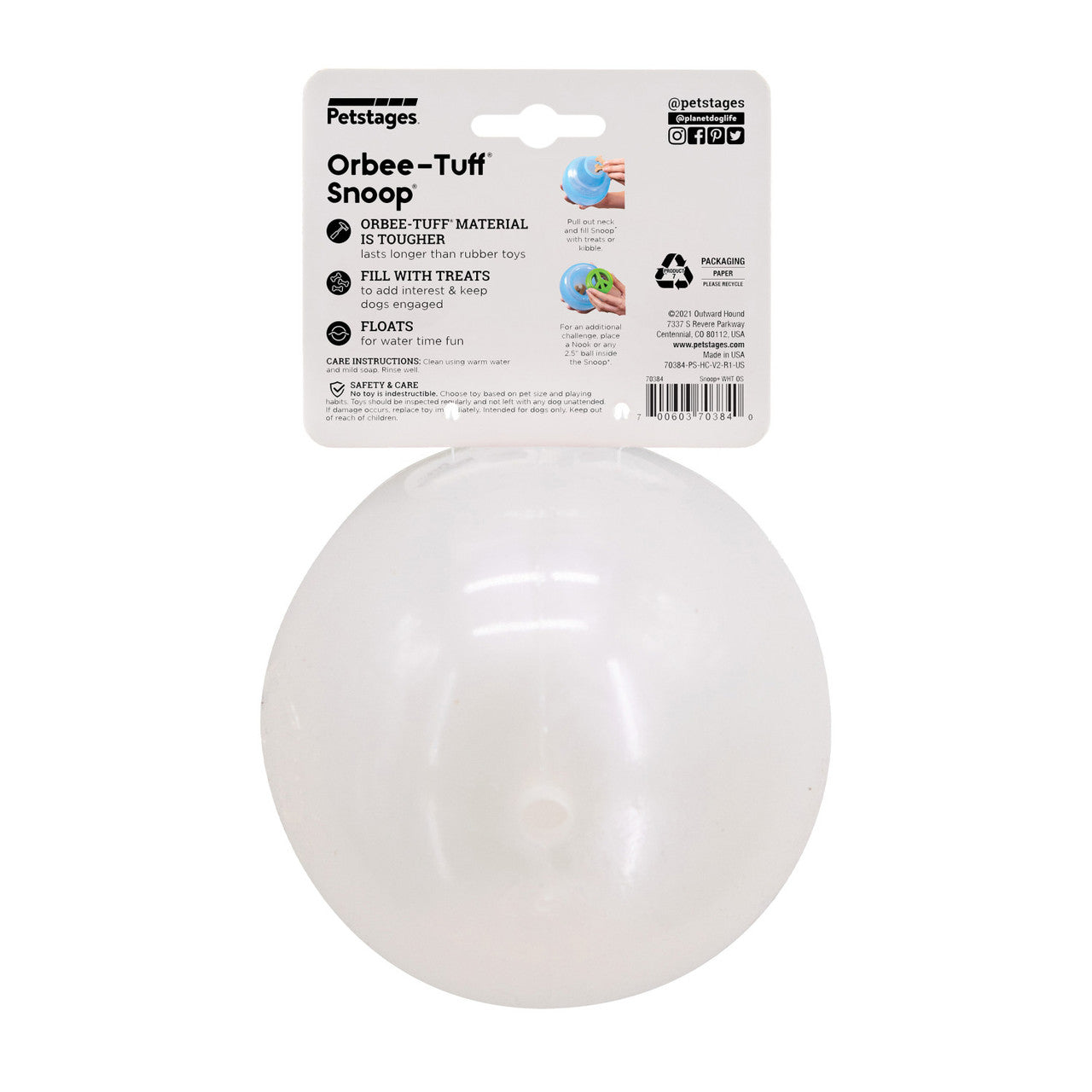 Snoop is a translucent and pliable ball with a deep crevice that conceals treats. Dogs will need to pounce, nudge, nose, and nibble the ball to release the treats hidden inside. This interactive puzzle toy keeps dogs engaged, drives brain stimulation, and promotes self-play.