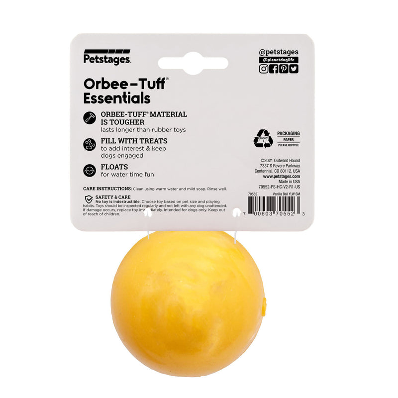 Infused with the calming scents of lavender, rosemary, vanilla, and designed with chewers in mind! These durable balls work well to quench your dog's chewing urges. Made from the award-winning Orbee-Tuff material, which is 100% recyclable and non-toxic. Ball is durable, bouncy, buoyant, and perfect for tossing, fetching, bouncing, and doubles as a treat dispenser.