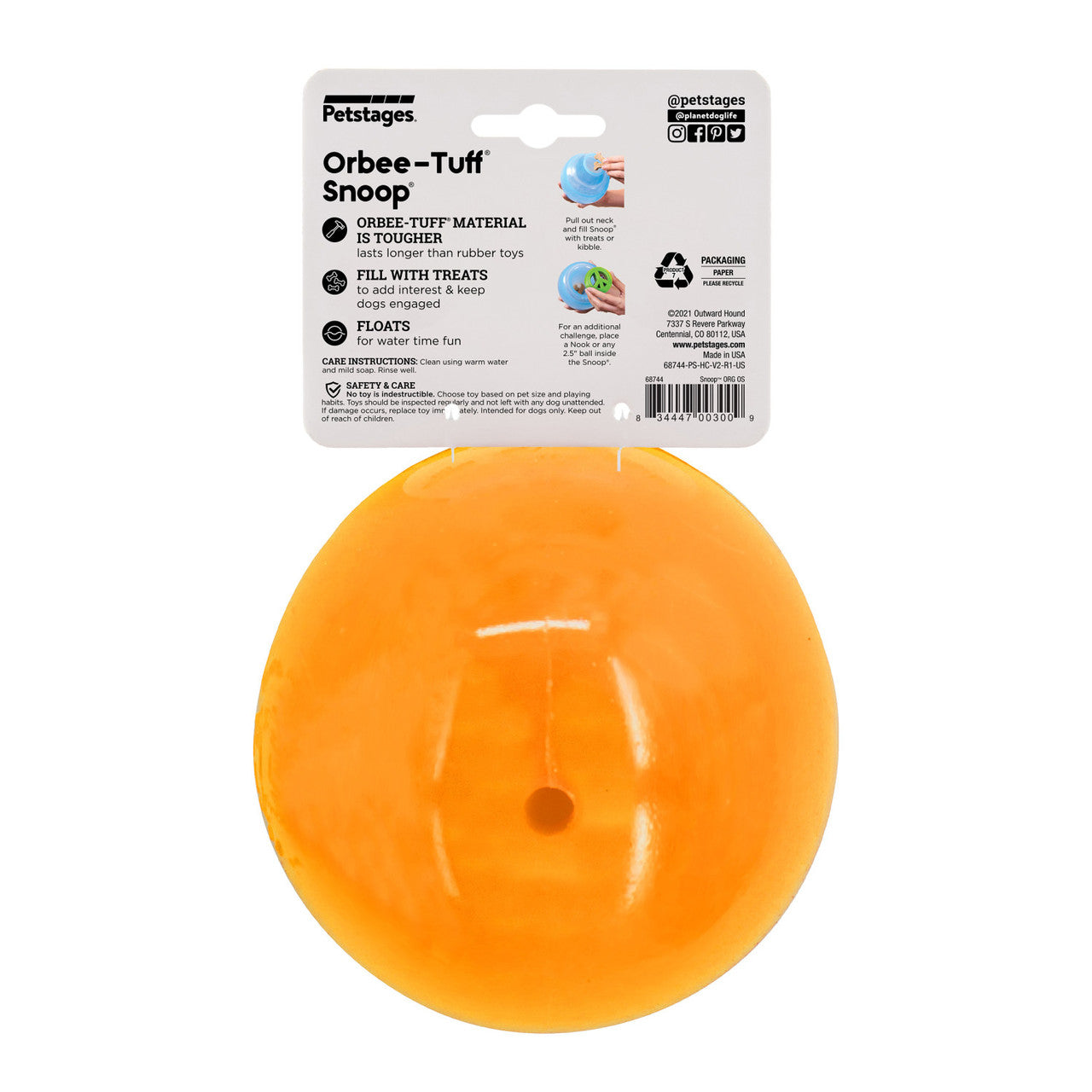 Snoop is a translucent and pliable ball with a deep crevice that conceals treats. Dogs will need to pounce, nudge, nose, and nibble the ball to release the treats hidden inside. This interactive puzzle toy keeps dogs engaged, drives brain stimulation, and promotes self-play.