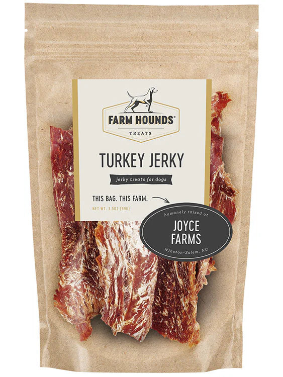 Package of Farm Hounds Turkey Jerky treats for dogs.