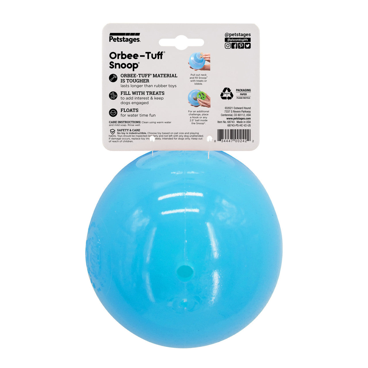 Snoop is a translucent and pliable ball with a deep crevice that conceals treats. Dogs will need to pounce, nudge, nose, and nibble the ball to release the treats hidden inside. This interactive puzzle toy keeps dogs engaged, drives brain stimulation, and promotes self-play.