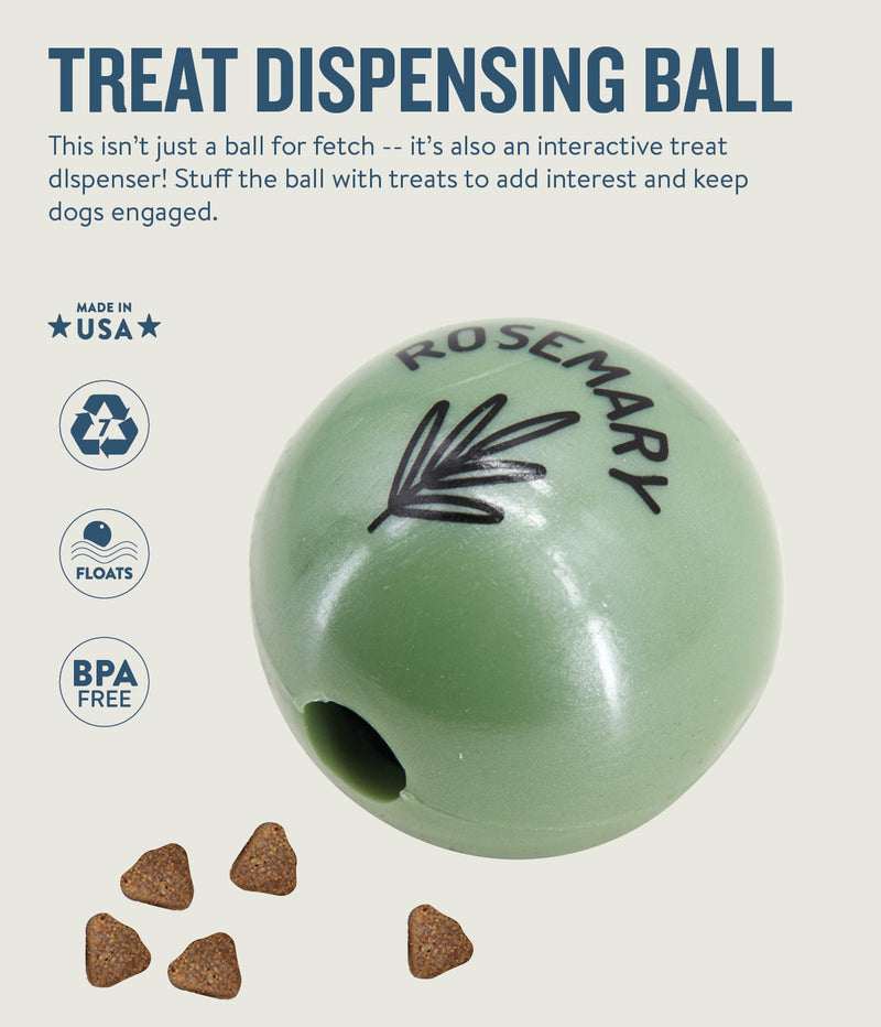Infused with the calming scents of lavender, rosemary, vanilla, and designed with chewers in mind! These durable balls work well to quench your dog's chewing urges. Made from the award-winning Orbee-Tuff material, which is 100% recyclable and non-toxic. Ball is durable, bouncy, buoyant, and perfect for tossing, fetching, bouncing, and doubles as a treat dispenser.