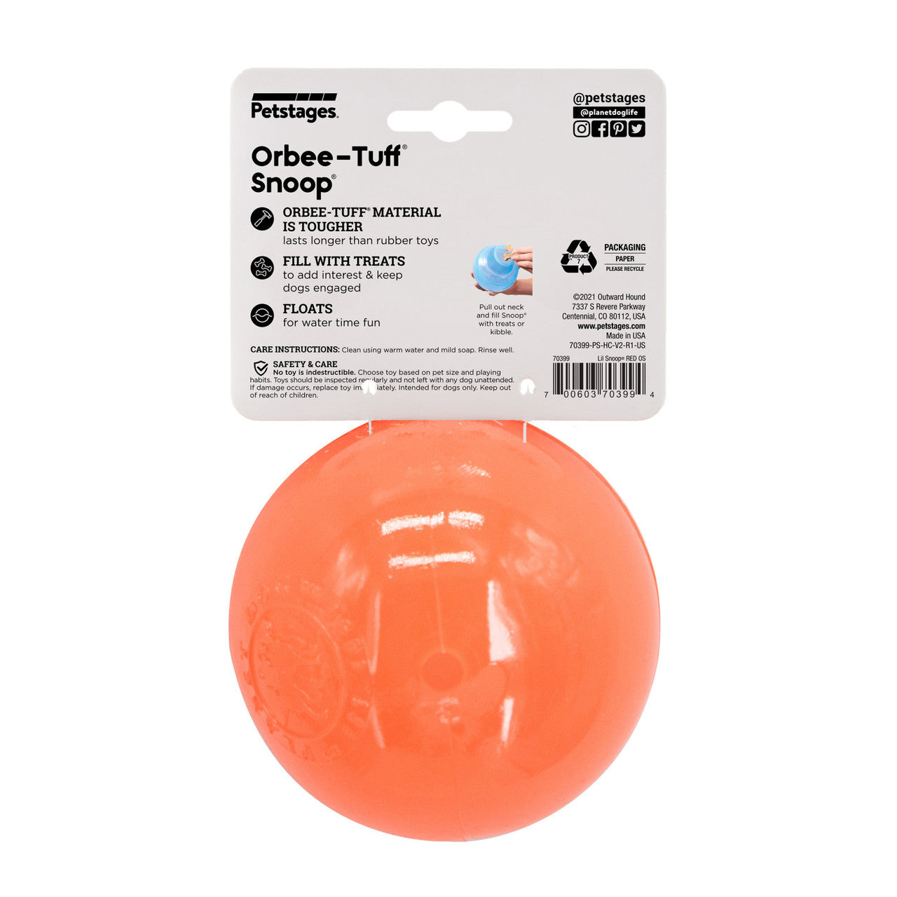 Lil' Snoop is a translucent and pliable ball with a deep crevice that conceals treats. Dogs will need to pounce, nudge, nose, and nibble the ball to release the treats hidden inside. This treat dispensing puzzle toy keeps dogs engaged, drives brain stimulation, and promotes self-play.
