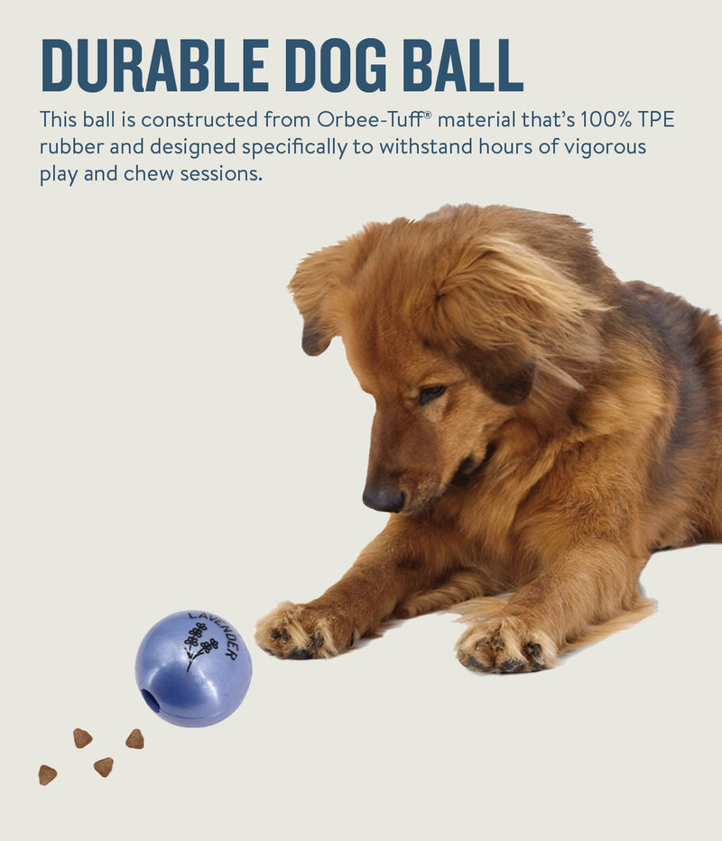 Infused with the calming scents of lavender, rosemary, vanilla, and designed with chewers in mind! These durable balls work well to quench your dog's chewing urges. Made from the award-winning Orbee-Tuff material, which is 100% recyclable and non-toxic. Ball is durable, bouncy, buoyant, and perfect for tossing, fetching, bouncing, and doubles as a treat dispenser.