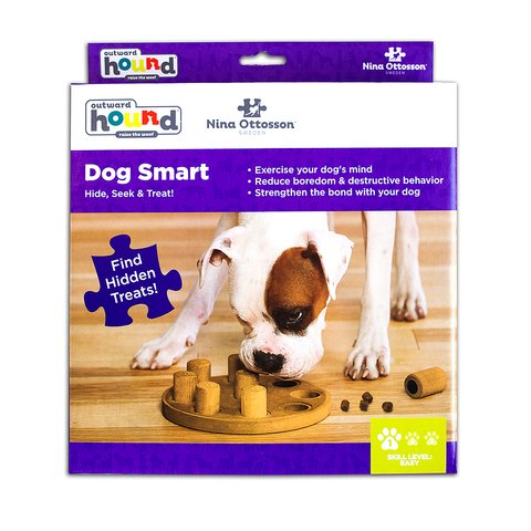 The Dog Smart puzzle helps reduce destructive behavior and fights boredom by keeping your dog busy exercising their mind. A positive activity that will strengthen the human/canine bond. Fun for all dogs, regardless of age, size, or breed. Puzzle is made from a non-toxic composite material that is easy to clean!