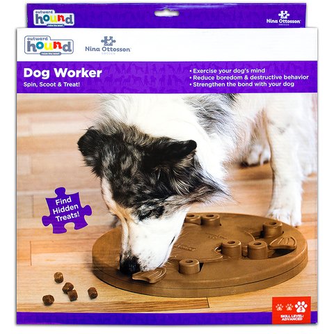 The Dog Worker puzzle helps reduce destructive behavior and fights boredom by keeping your dog busy exercising their mind. A positive activity that will strengthen the human/canine bond. Fun for all dogs, regardless of age, size, or breed. Puzzle is made from a non-toxic composite material that is easy to clean! No removable parts.