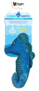 Remove plastic from the environment one toy at a time with the Clean Earth plush toys from Spunky Pup. Toys are made from 100% recycled plastic water bottles; including the fabric, stuffing, binding, and thread. Each toy redirects waste from up to 9 plastic water bottles from ending up in oceans, waterways, and landfills.  Toy is durable, floats, and includes a built-in squeaker for added fun!