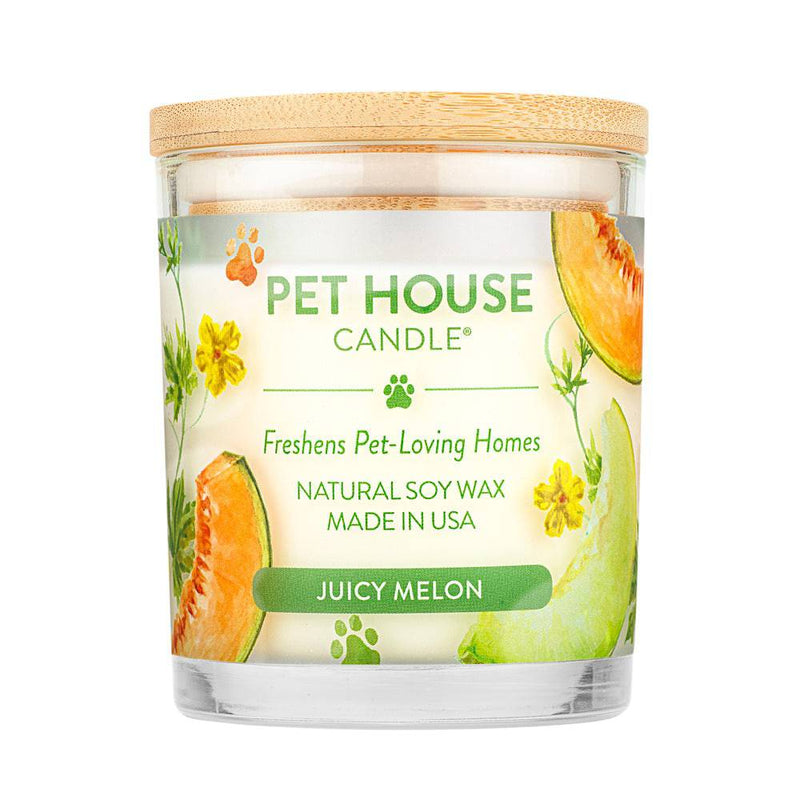 Pet House candles are hand-poured, and made from 100% natural, dye-free soy wax. Comes in a 9 oz. glass jar. Fragrance profile is a delicious blend of honeydew, cantaloupe, and orange with a pinch of sugar.
