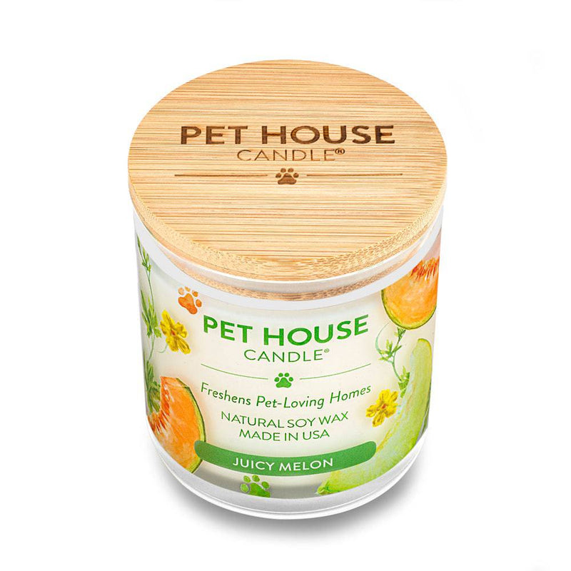 Pet House candles are hand-poured, and made from 100% natural, dye-free soy wax. Comes in a 9 oz. glass jar. Fragrance profile is a delicious blend of honeydew, cantaloupe, and orange with a pinch of sugar.