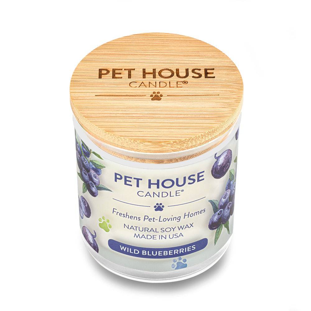 Pet House candles are hand-poured, and made from 100% natural, dye-free soy wax. Comes in a 9 oz. glass jar. Fragrance profile is a  delightful blend of fresh wild blueberries combined with the sweet scent of strawberries, blackberry jam, and a sprinkle of vanilla sugar.