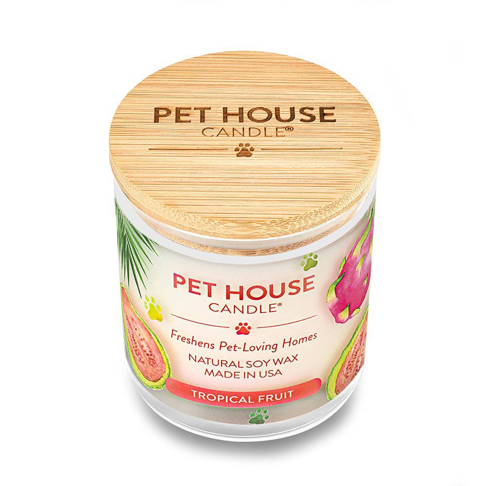 Pet House candles are hand-poured, and made from 100% natural, dye-free soy wax. Comes in a 9 oz. glass jar. Fragrance profile is a delectable mix of exotic fruits featuring guava, dragon fruit, and kiwi with a hint of fresh mango and orange.