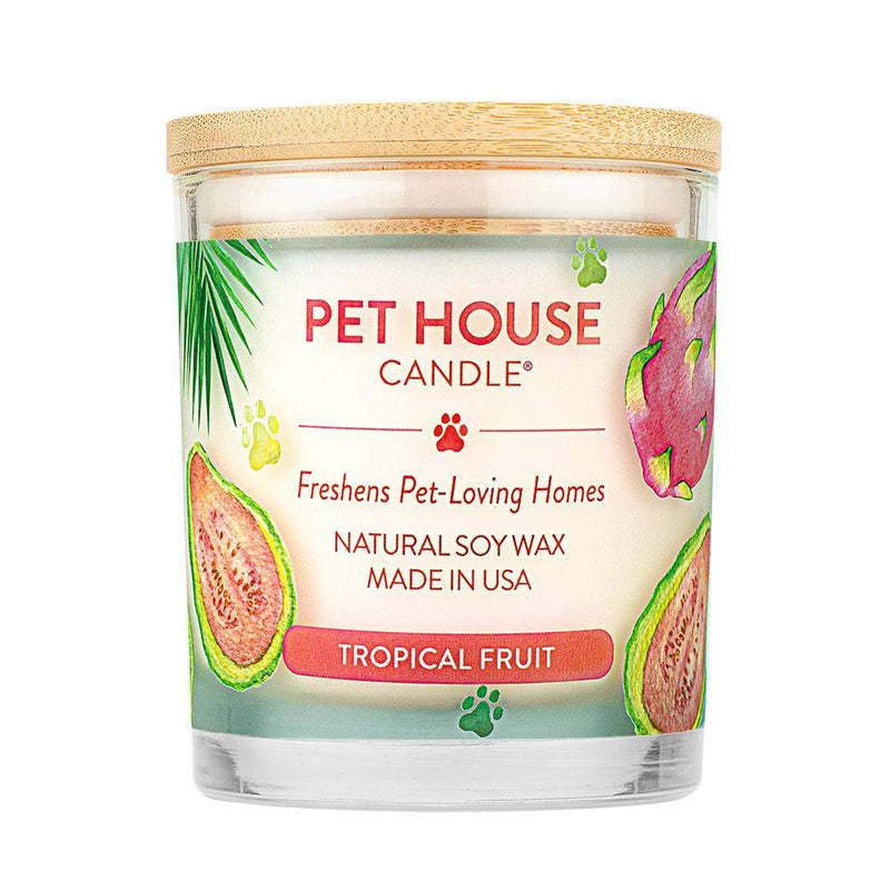 Pet House candles are hand-poured, and made from 100% natural, dye-free soy wax. Comes in a 9 oz. glass jar. Fragrance profile is a delectable mix of exotic fruit featuring guava, dragon fruit, and kiwi with a hint of fresh mango and orange.