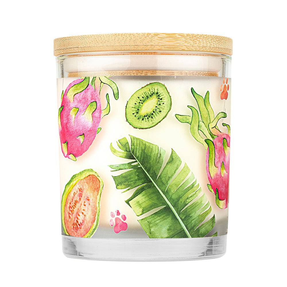 Pet House candles are hand-poured, and made from 100% natural, dye-free soy wax. Comes in a 9 oz. glass jar. Fragrance profile is a delectable mix of exotic fruits featuring guava, dragon fruit, and kiwi with a hint of fresh mango and orange.