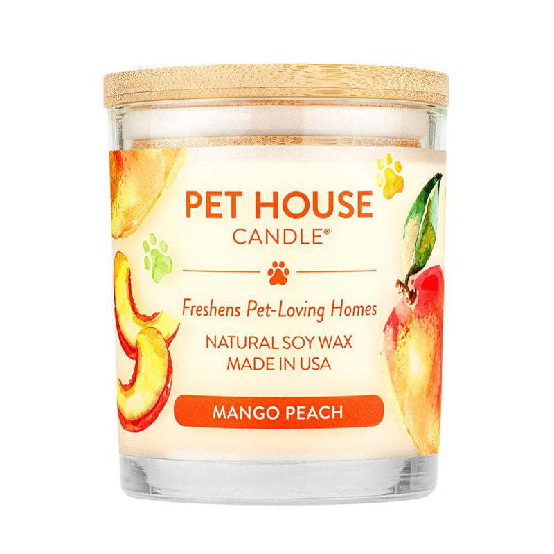 Pet House candles are hand-poured, and made from 100% natural, dye-free soy wax. Comes in a 9 oz. glass jar. Fragrance profile is a tropical fruity fragrance combining mango, peach, and melon with a subtle hint of tangerine and jasmine.