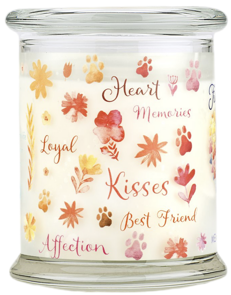 Pet House candles are hand-poured, and made from 100% natural, dye-free soy wax. Comes in an 8.5 oz. glass jar.  Fragrance profile is a light and comforting blend of floral and citrus notes balanced with a hint of honey and vanilla.