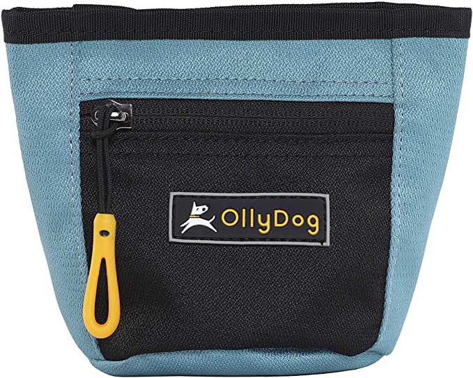 The Olly Dog Goodie Treat Bag can be worn around the waist, or clipped to a belt or pants pocket. The bag is water-resistant, and the magnetic closure allows quick and easy access to treats and to close the bag with ease. The front zipper pocket is the perfect size to hold car keys or a roll of waste bags!
