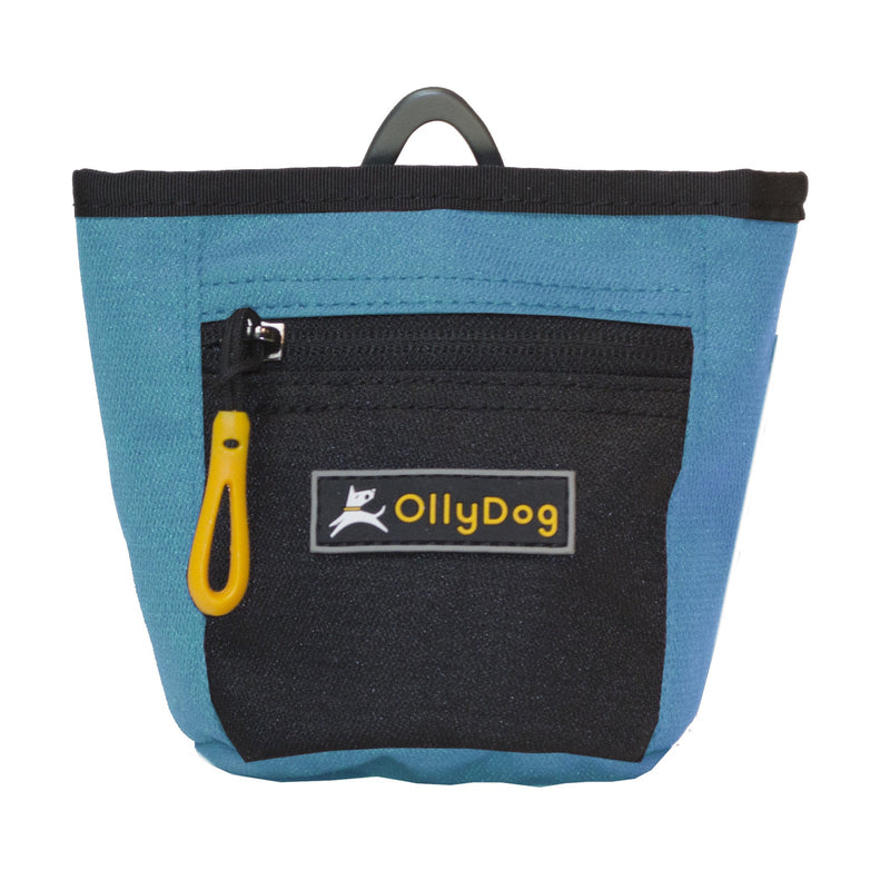 The Olly Dog Goodie Treat Bag can be worn around the waist, or clipped to a belt or pants pocket. The bag is water-resistant, and the magnetic closure allows quick and easy access to treats and to close the bag with ease. The front zipper pocket is the perfect size to hold car keys or a roll of waste bags!