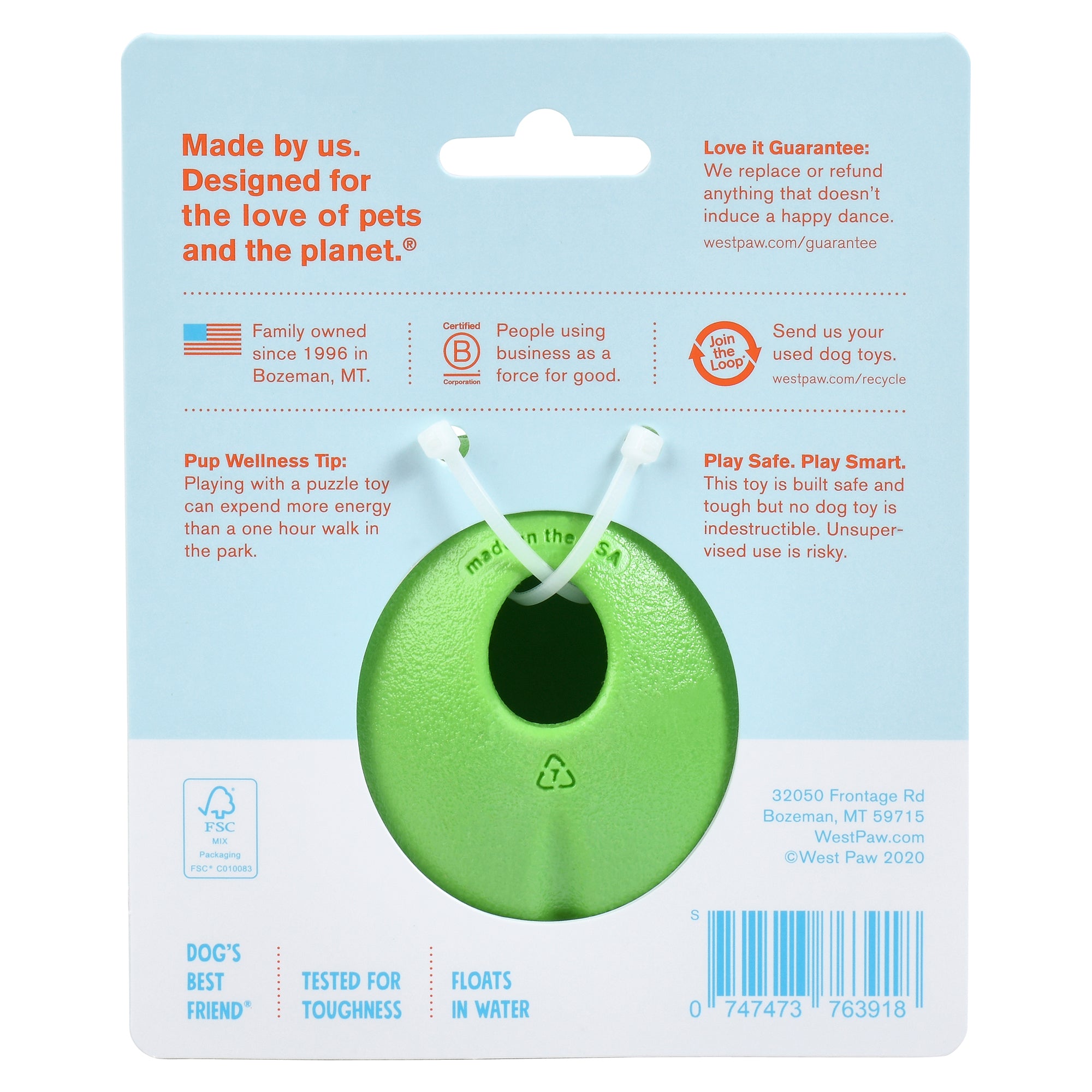 Rumbl is a super bouncy and crazy fun treat-dispensing puzzle toy with a playful wobble that adds excitement and increases engagement. Toy floats and dogs love the chewy resistance of the hollow construction. The unique "fish trap" opening makes for easy loading, yet keeps treats inside.